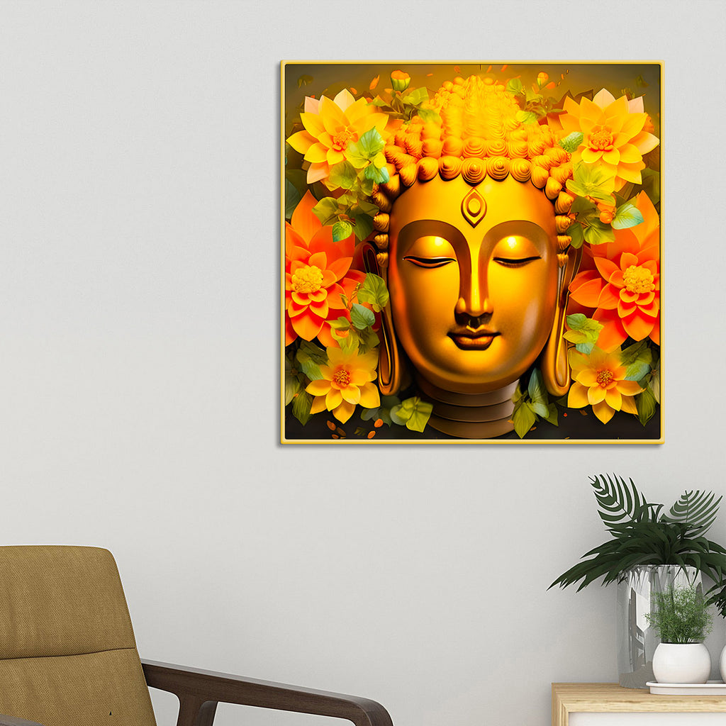 Vibrant Floral Buddha Wall Art Painting for Living Room