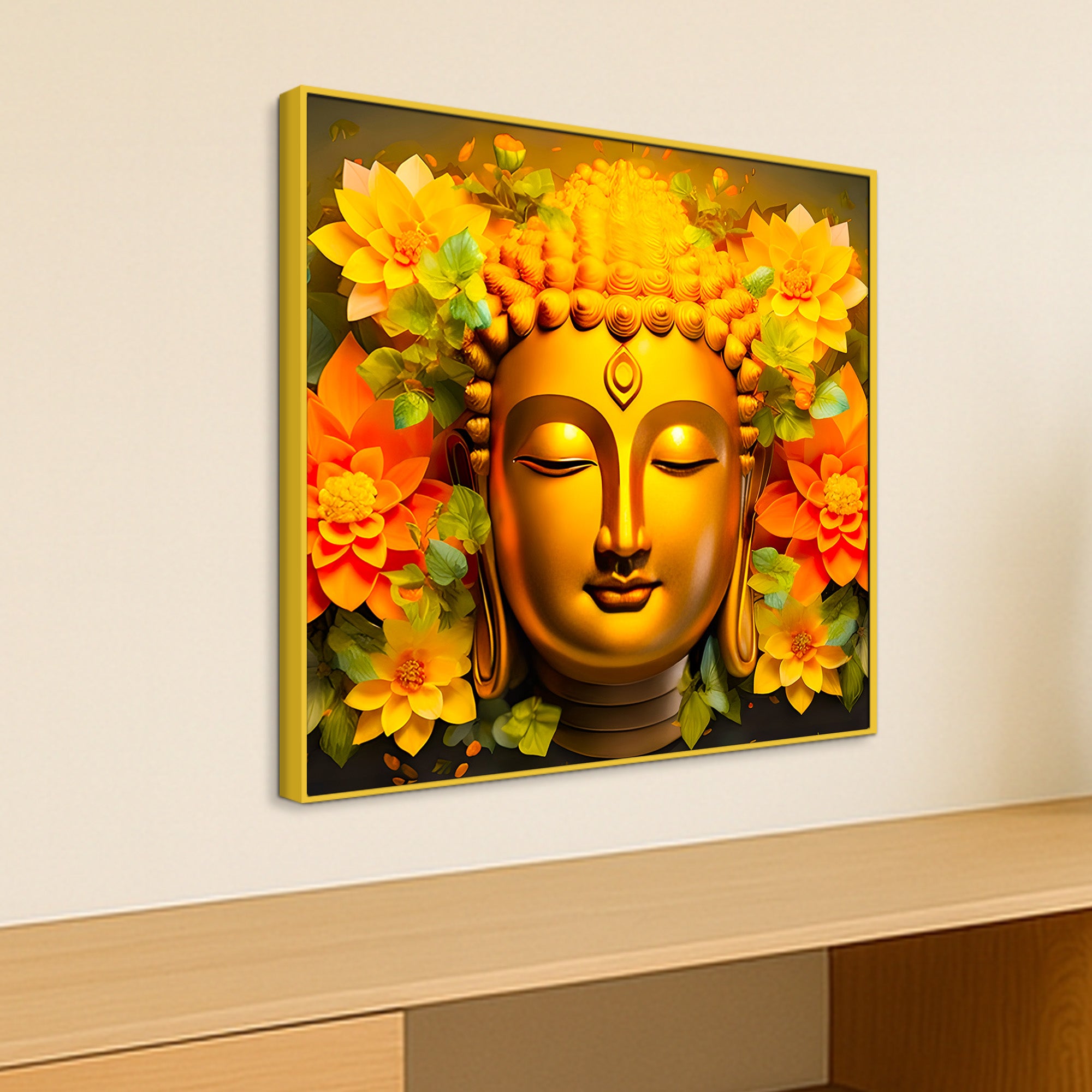 Vibrant Floral Buddha Wall Art Painting for Living Room