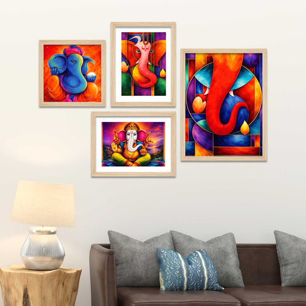 vibrant-ganpati-modern-art-wall-frame-set-of-four
