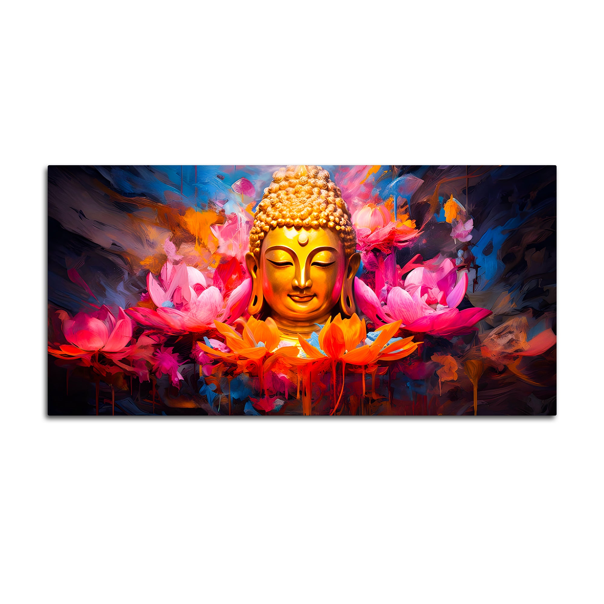 Vibrant Gautam Buddha Lotus Wall Painting for Luxury Living Room