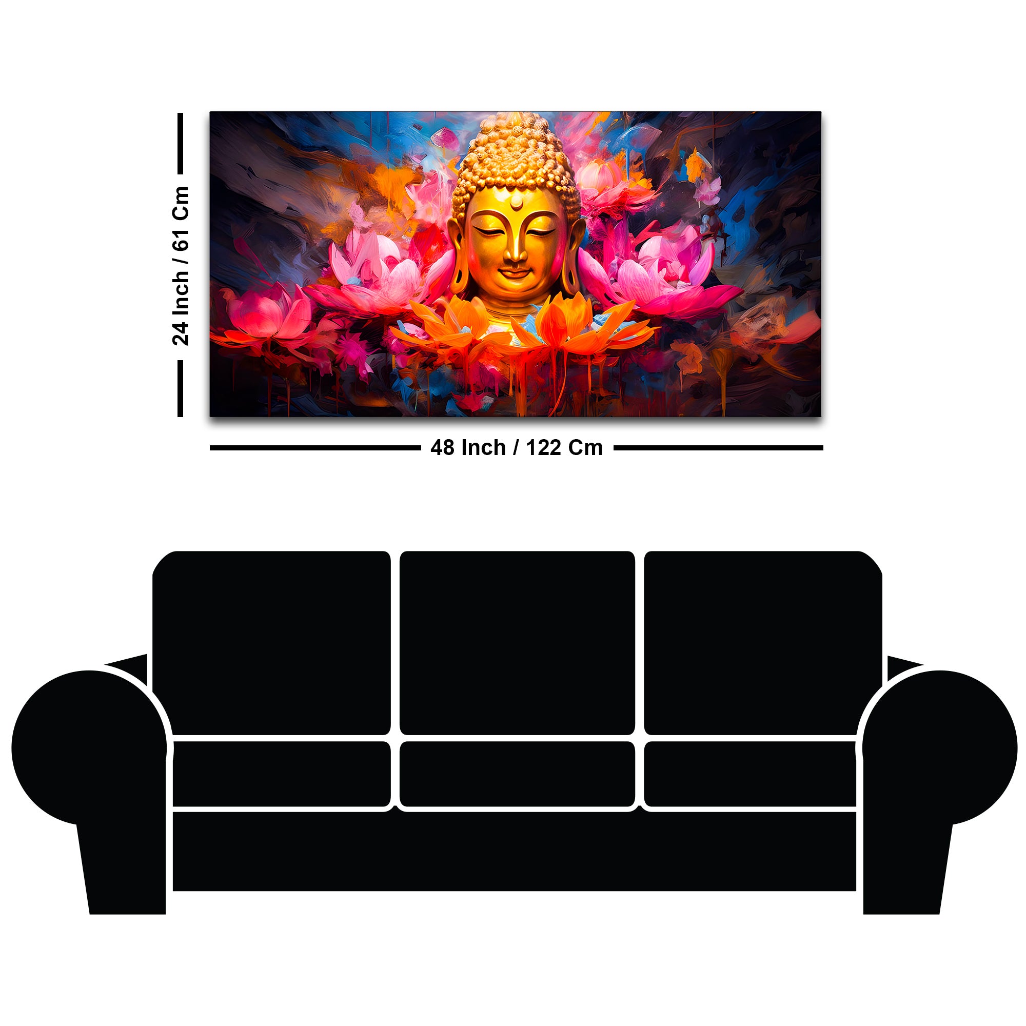 Vibrant Gautam Buddha Lotus Wall Painting for Luxury Living Room