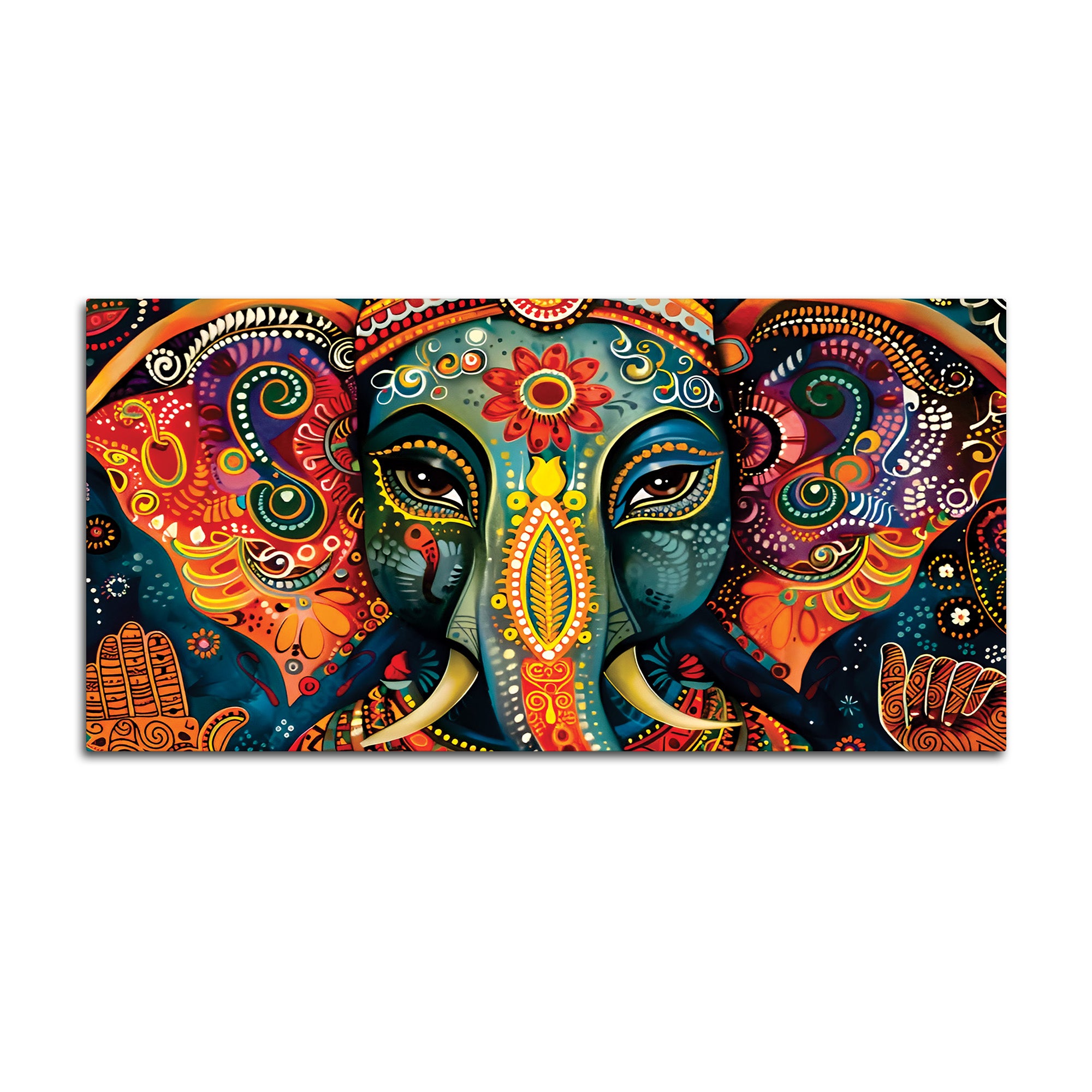 Vibrant Lord Ganesha Face Abstract Canvas Wall Painting for Home & Office – Modern Spiritual Wall Decor