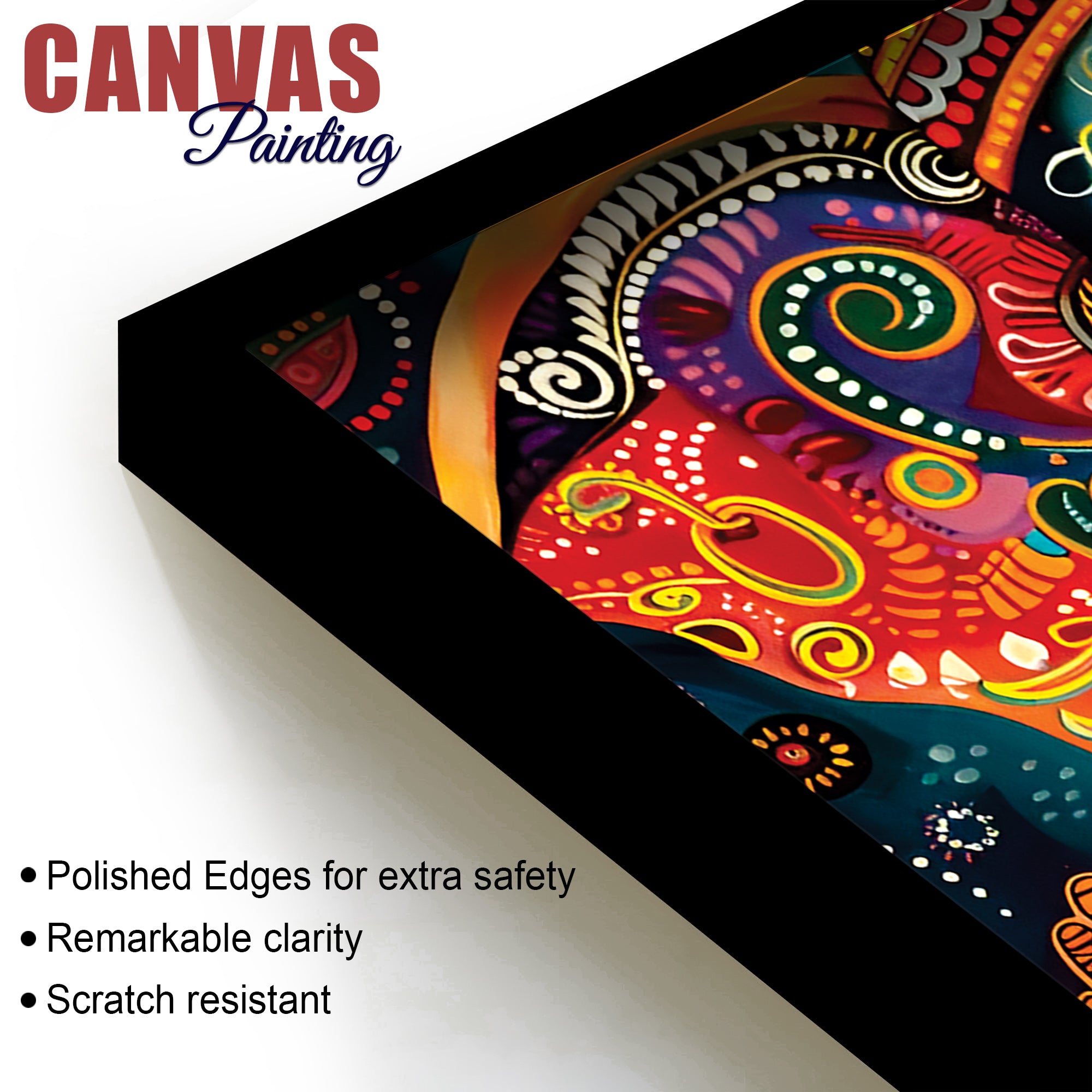 Vibrant Lord Ganesha Face Abstract Canvas Wall Painting for Home & Office – Modern Spiritual Wall Decor