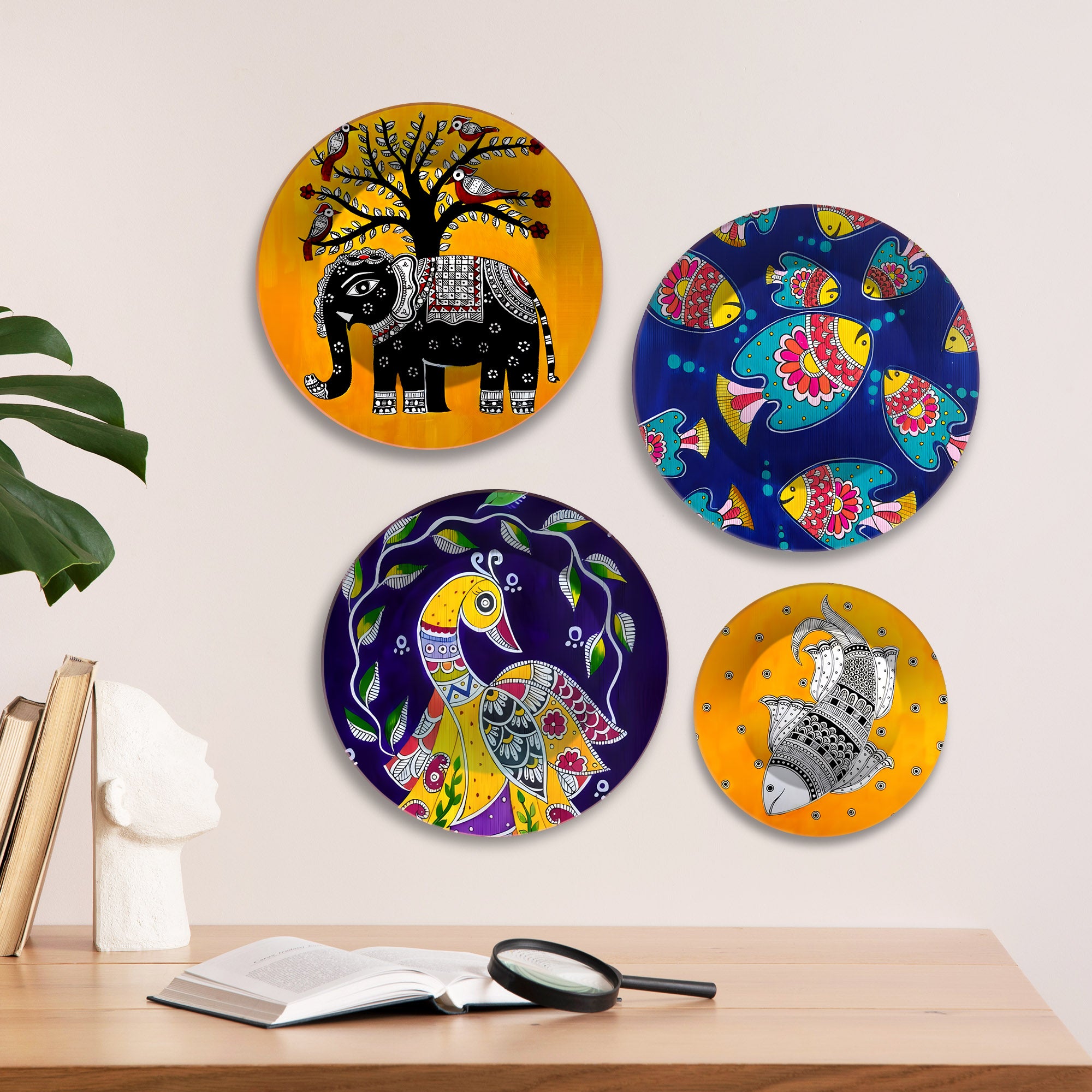 Vibrant Tribal Spirit Jungle Motifs Premium Wall Plates Painting Set of Four