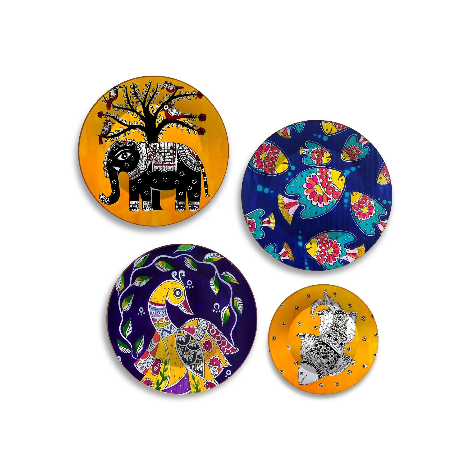 Vibrant Tribal Spirit Jungle Motifs Premium Wall Plates Painting Set of Four
