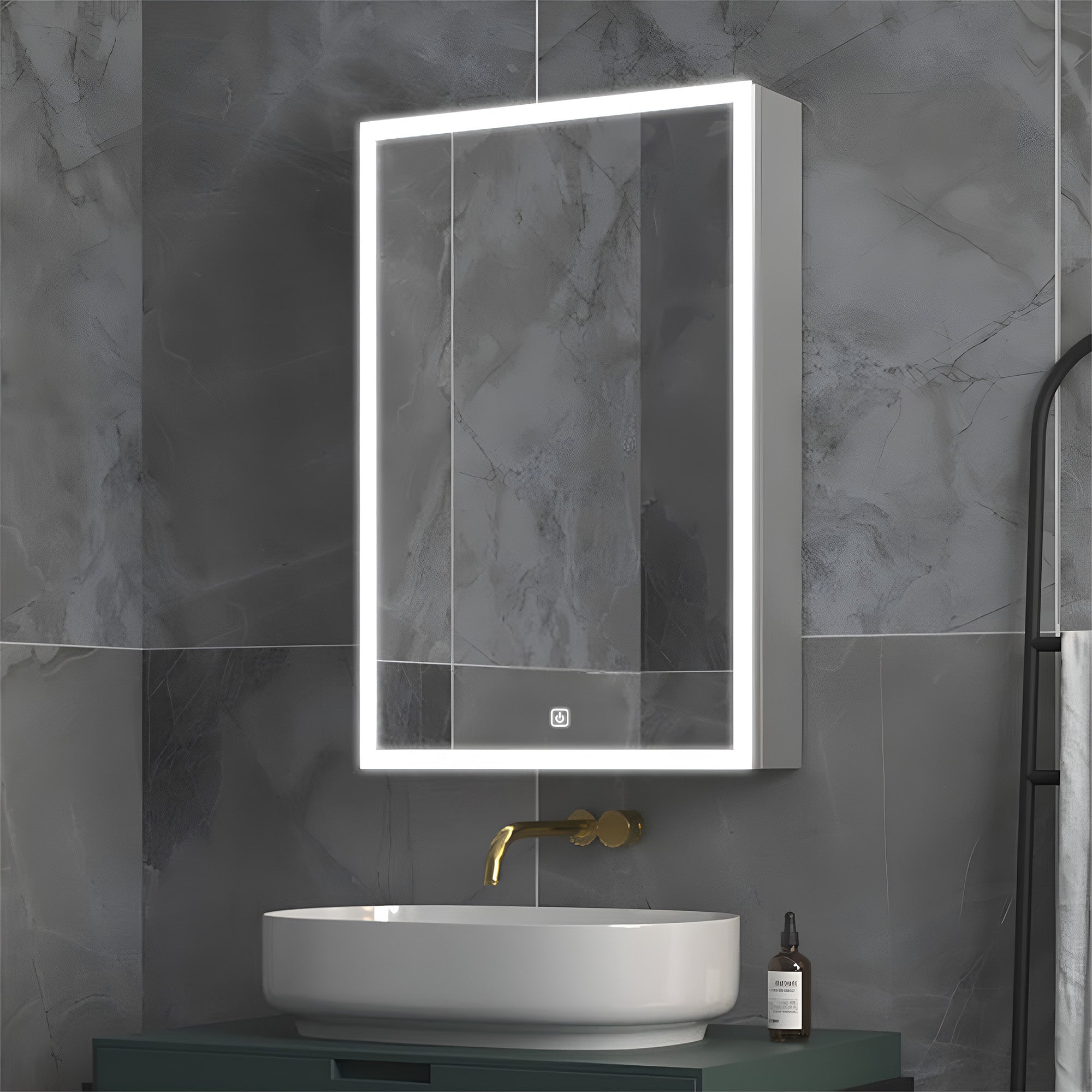 Wall Mounted Bathroom Cabinet Mirror with Bright LED Frame Light