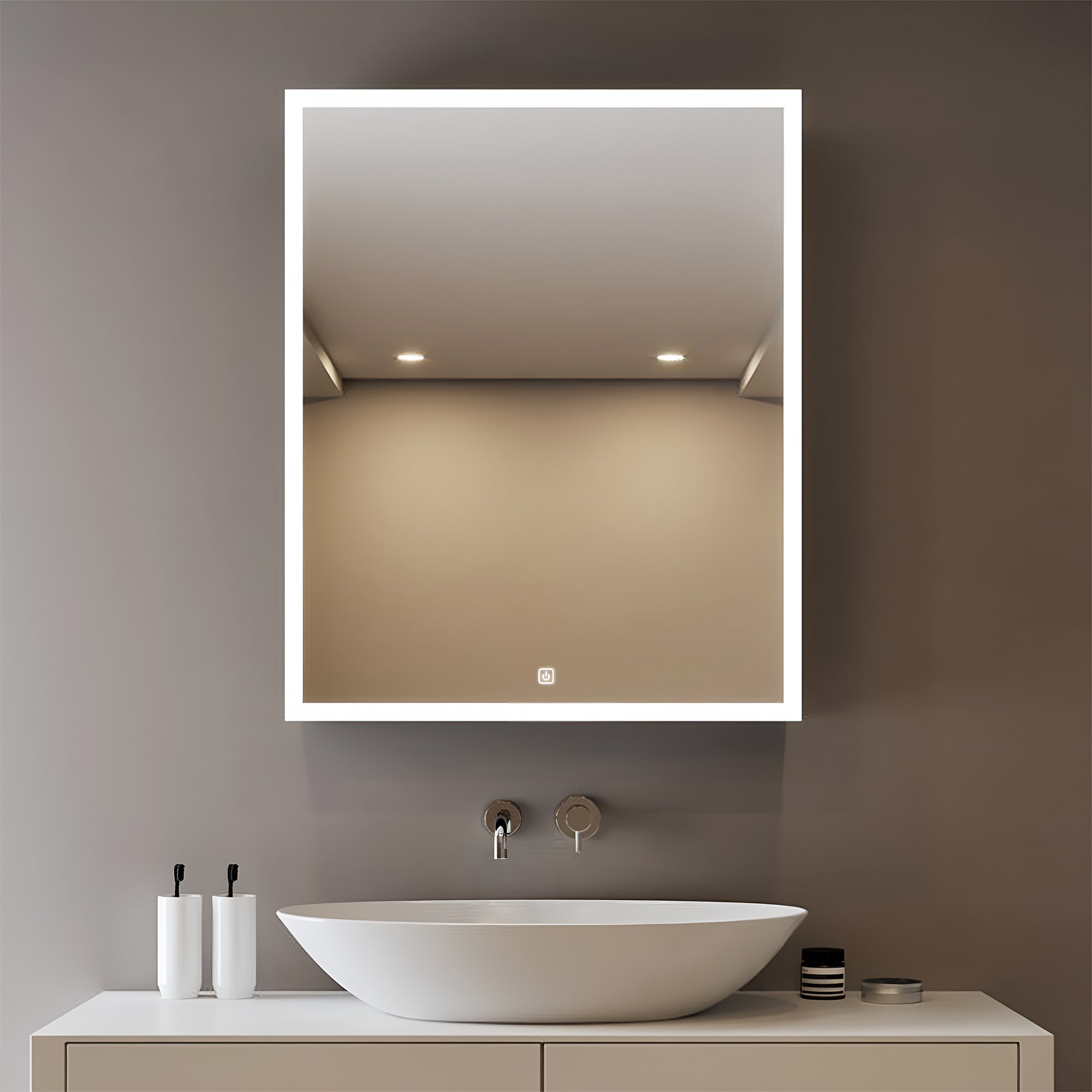 Wall Mounted Bathroom Mirror Cabinet with LED Light and Defogger