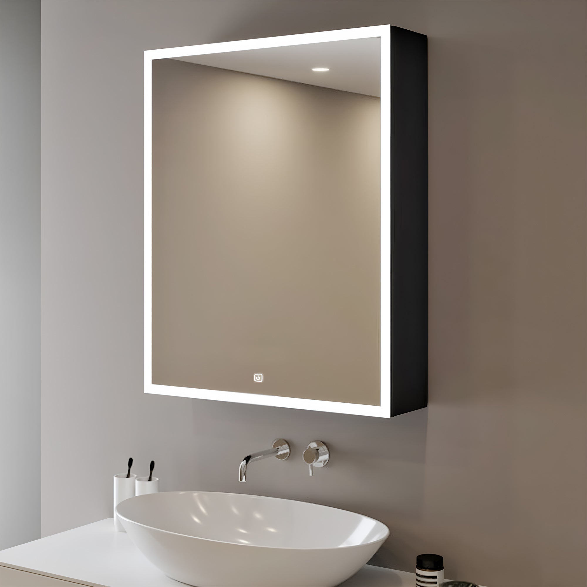 Wall Mounted Bathroom Mirror Cabinet with LED Light and Defogger