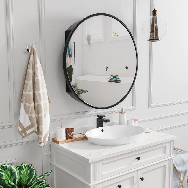 Wall Mounted Circle Mirror with Sleek Black Frame