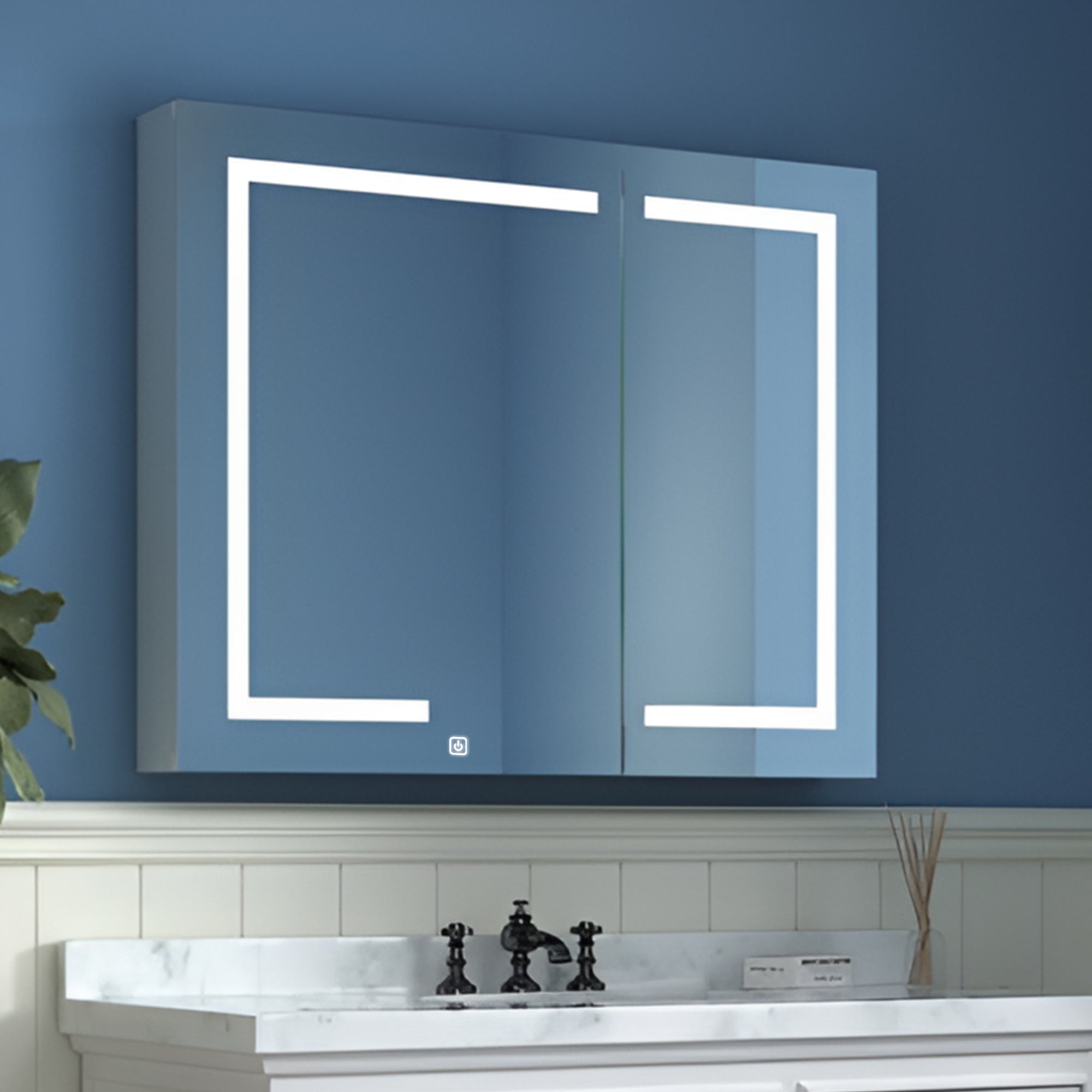 Wall Mounted LED Mirror Cabinet with Bold Corner Lighting
