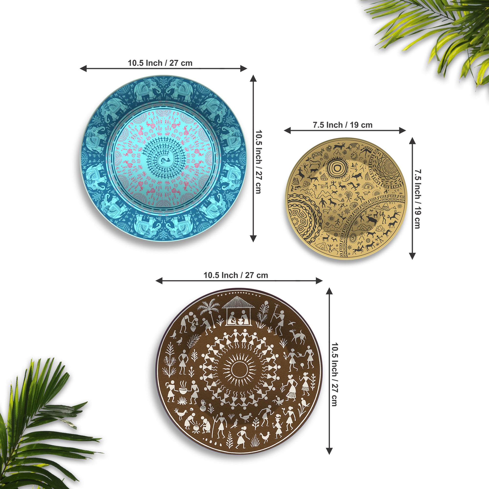 Warli and Tribal Art Village Vibes Premium Wall Plates Painting Set of 3