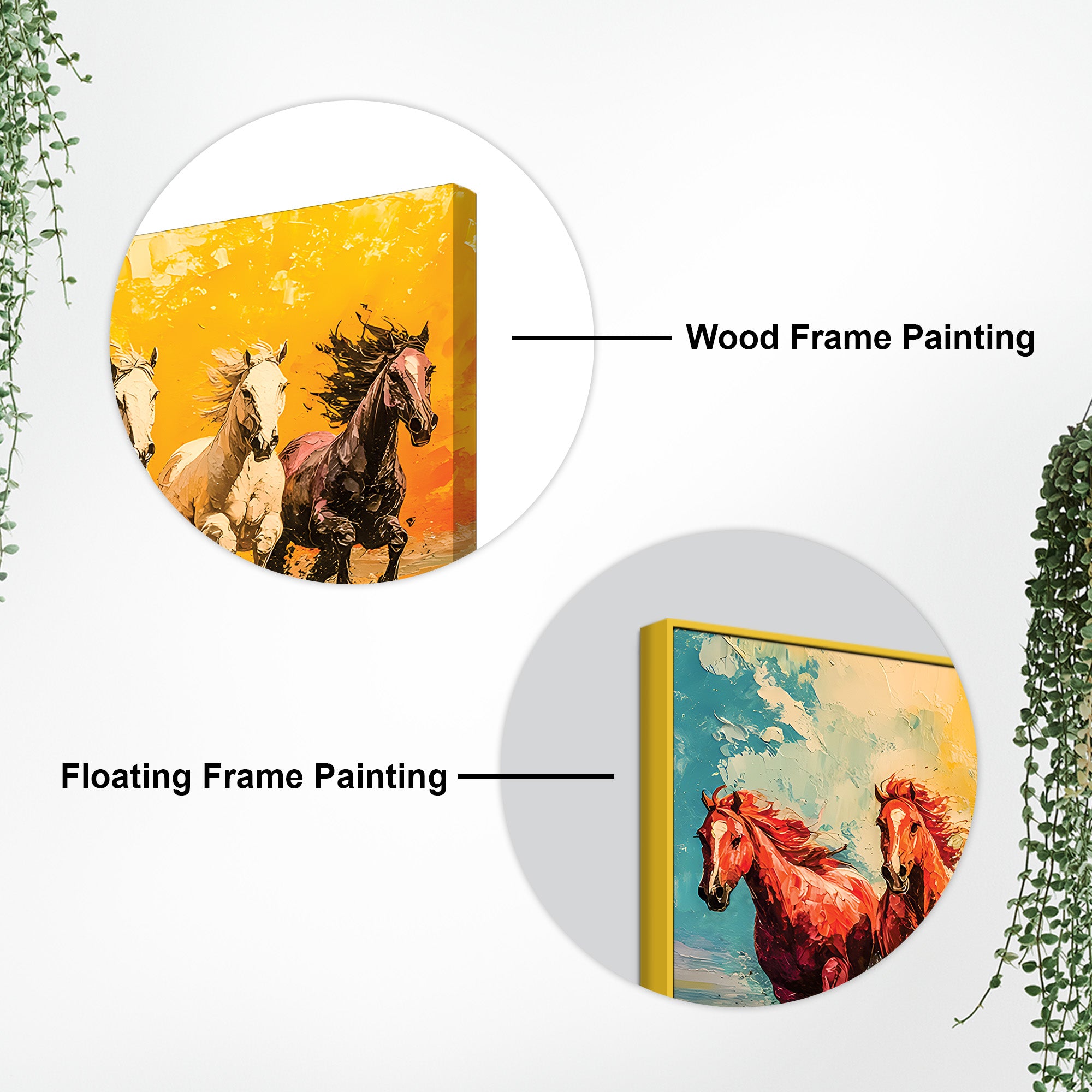 Watercolor Art of Seven Running Horses Wall Painting