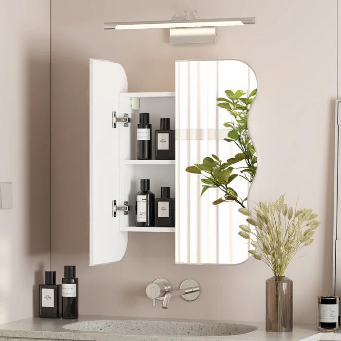 Wave Shape Wall Mirror Cabinet with Storage Shelves Inside
