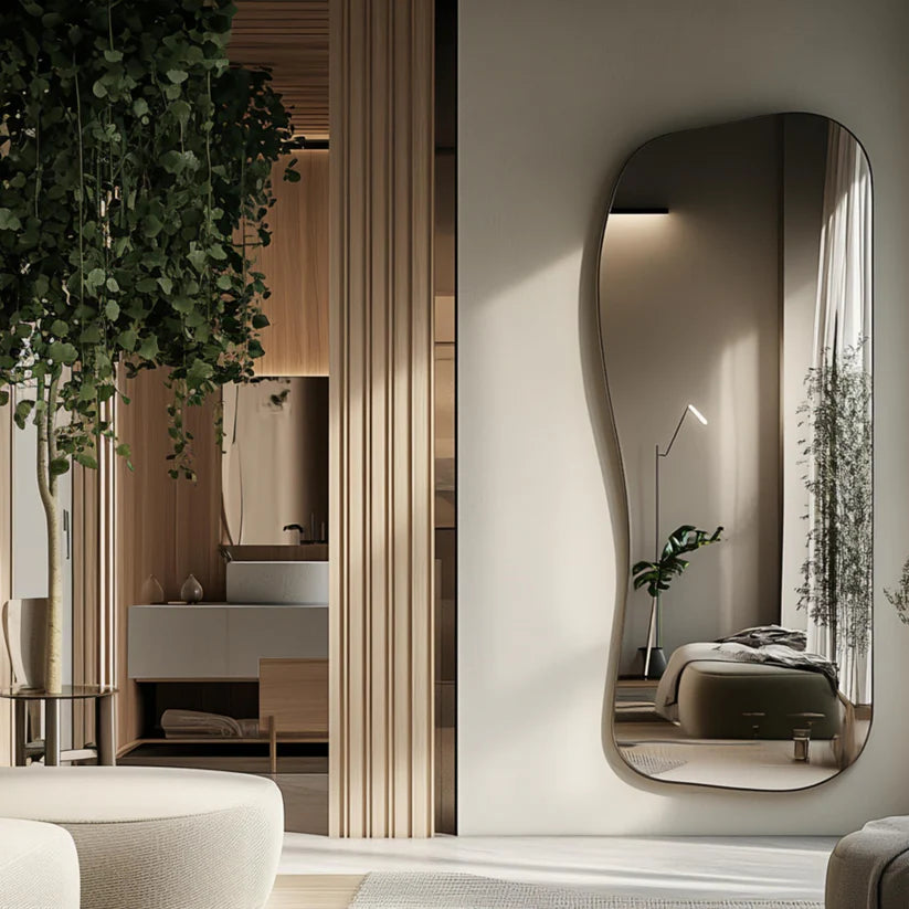 Wavy Edge Asymmetrical Wall Mirror with Artistic Frame