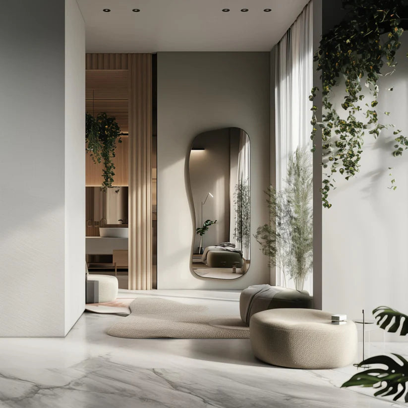 Wavy Edge Asymmetrical Wall Mirror with Artistic Frame