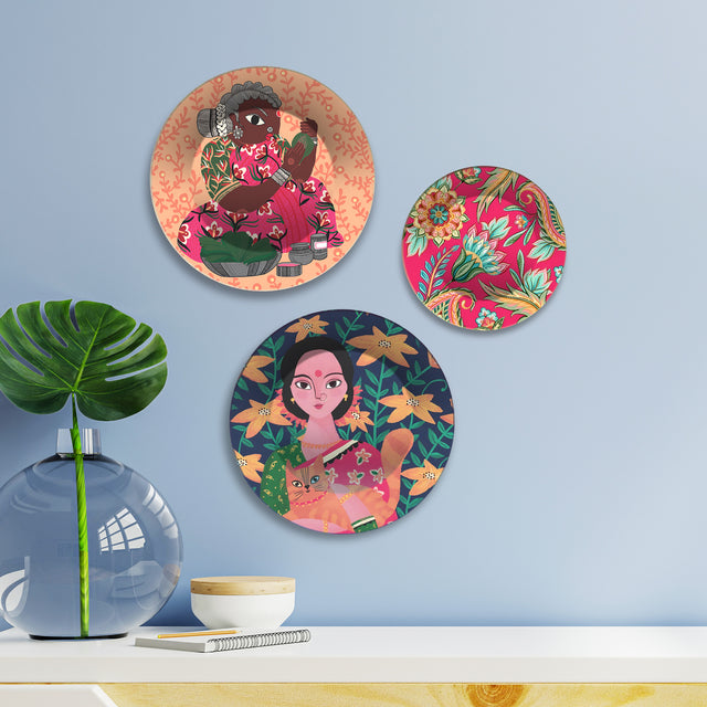 Whimsy & Bloom Floral Muse Premium Wall Plates Painting Set of 3