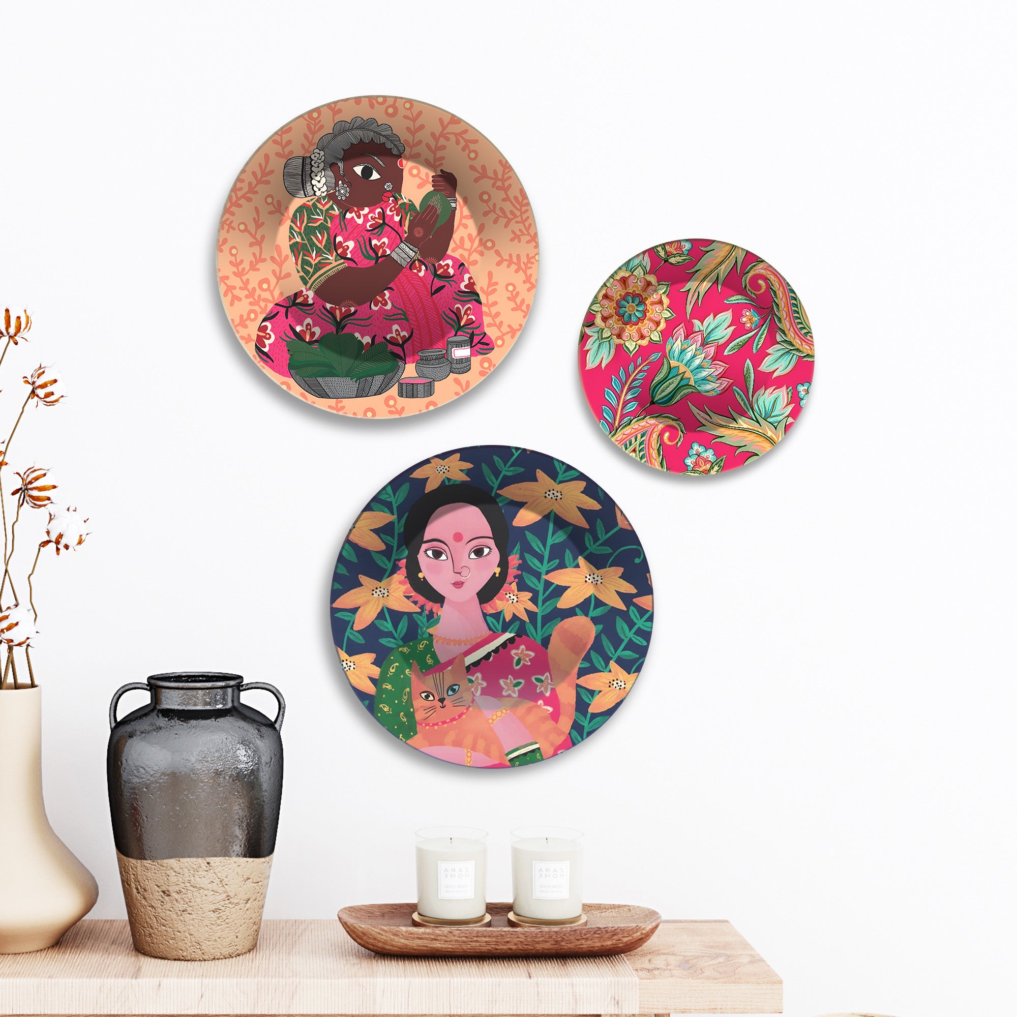 Whimsy & Bloom Floral Muse Premium Wall Plates Painting Set of 3