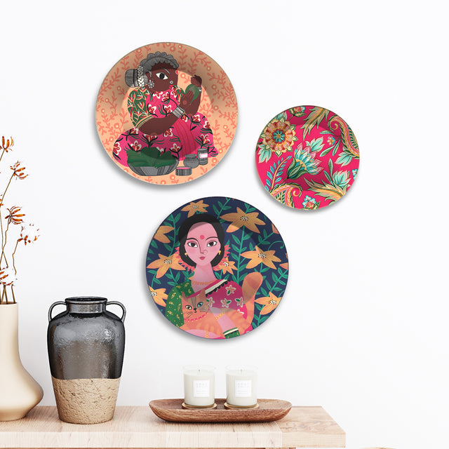 Whimsy & Bloom Floral Muse Premium Wall Plates Painting Set of 3