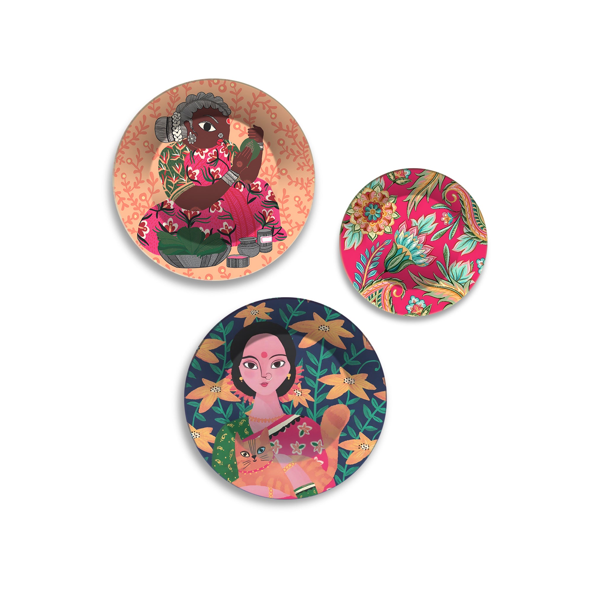 Whimsy & Bloom Floral Muse Premium Wall Plates Painting Set of 3