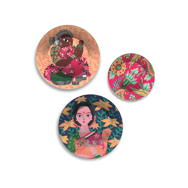 Whimsy & Bloom Floral Muse Premium Wall Plates Painting Set of 3