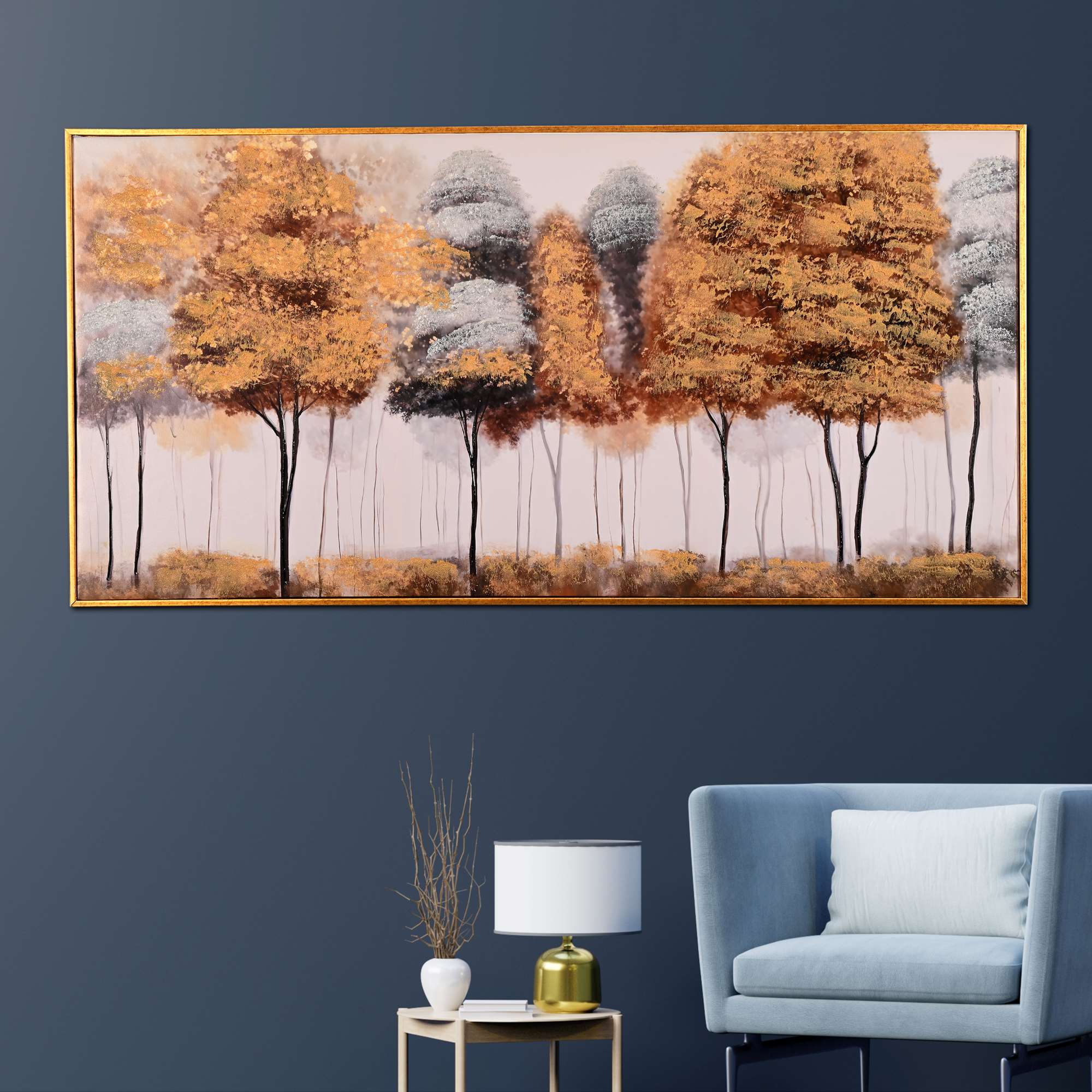 Whispering Trees Hand Painted Wall Painting with Floating Frame