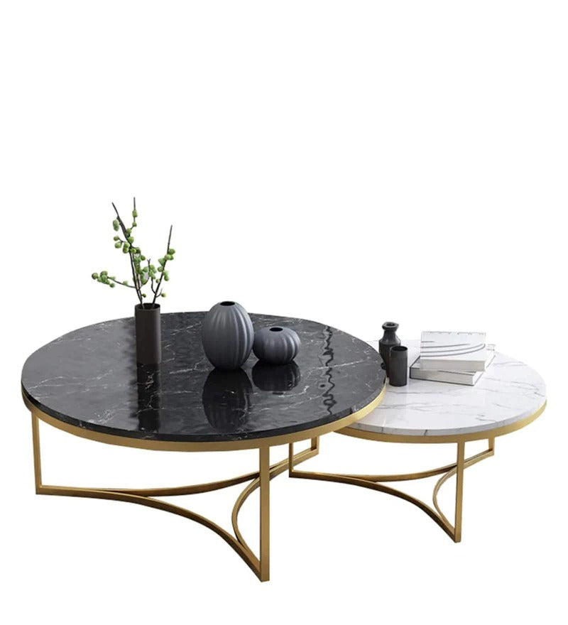White & Black Cisco Marble Nesting Table Set of 2