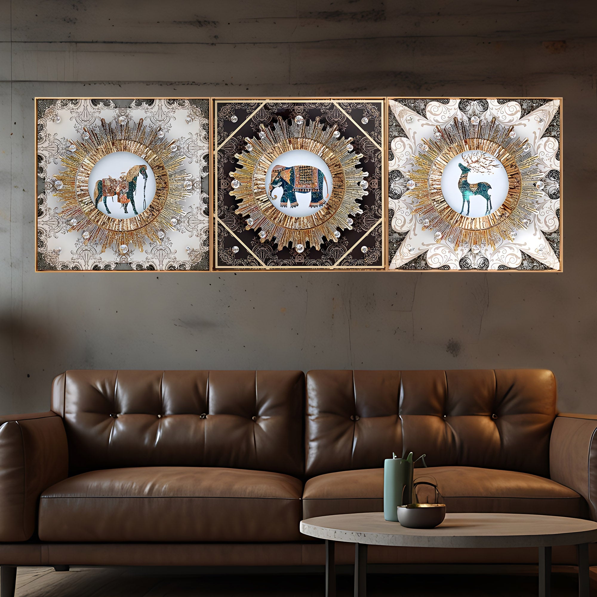 Wild Harmony Crystal Glass Premium Painting Set of 3