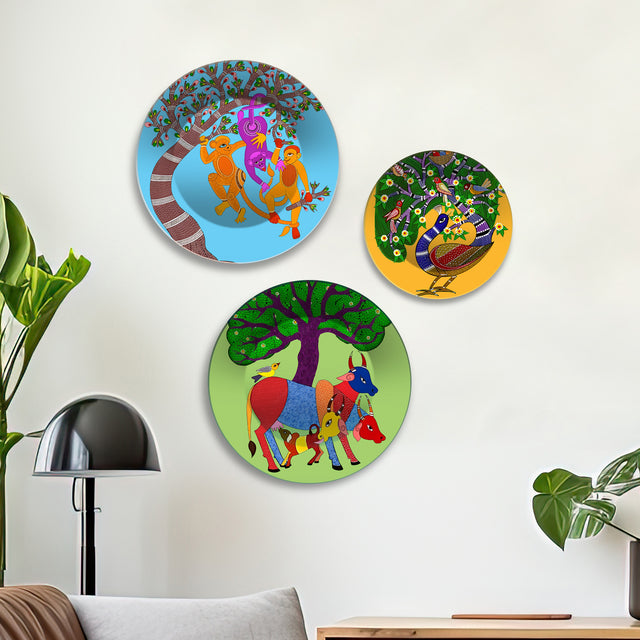 Wild Harmony Tribal Animal Premium Wall Plates Painting Set of 3