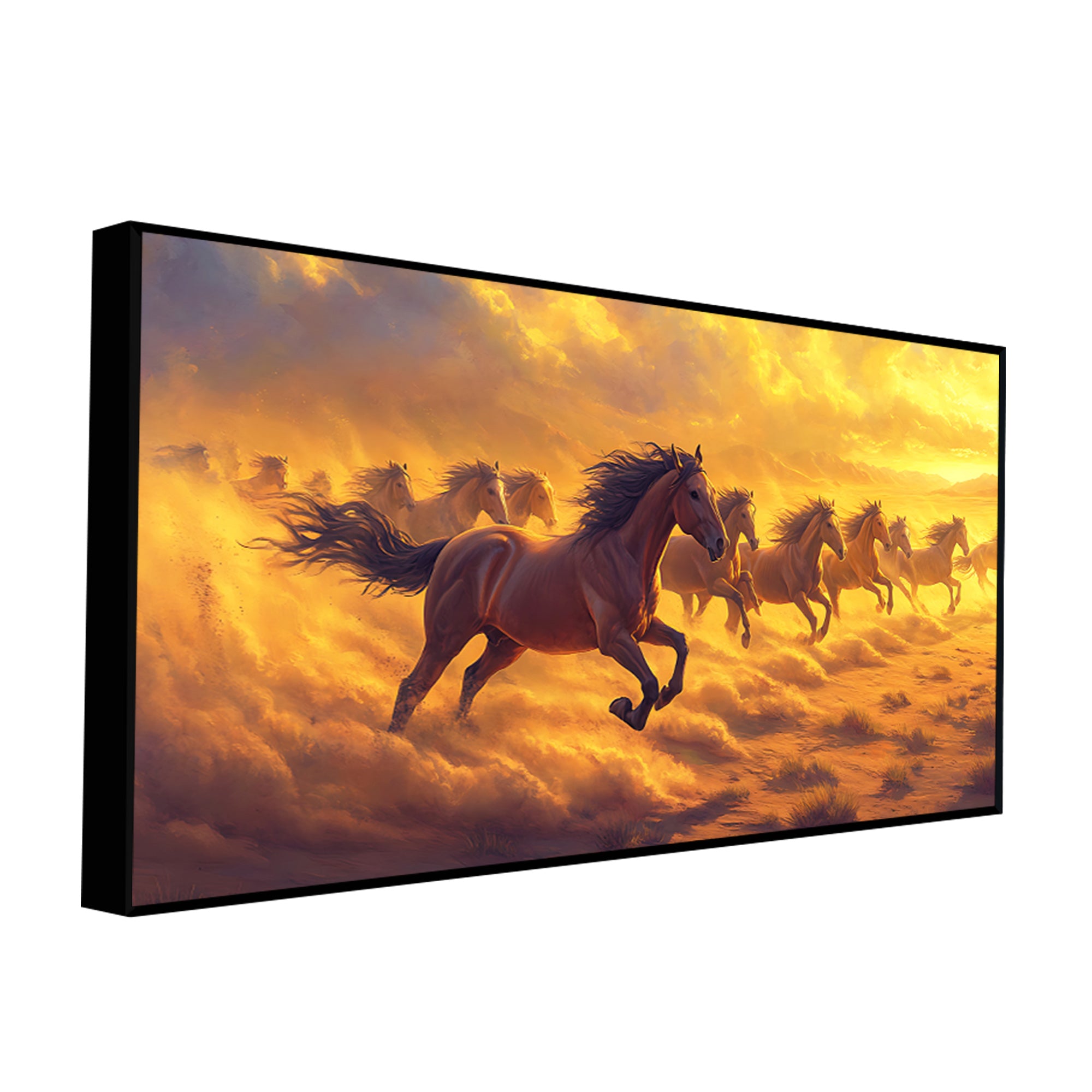 Wild Horses Running at Sunset Wooden Canvas Wall Painting