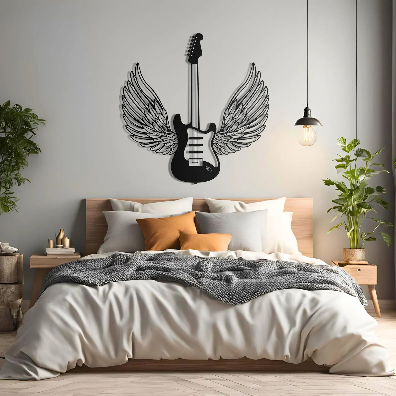 Winged Guitar Designed Metal Art Wall Decor