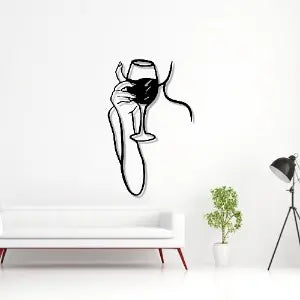 Woman Drinking Wine Minimalist Line Metal Art Decor