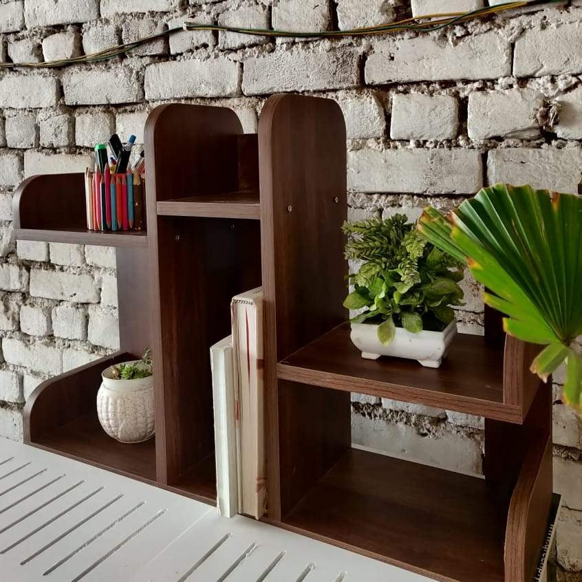 Wooden Desktop Book Rack with Multi Storage Shelves