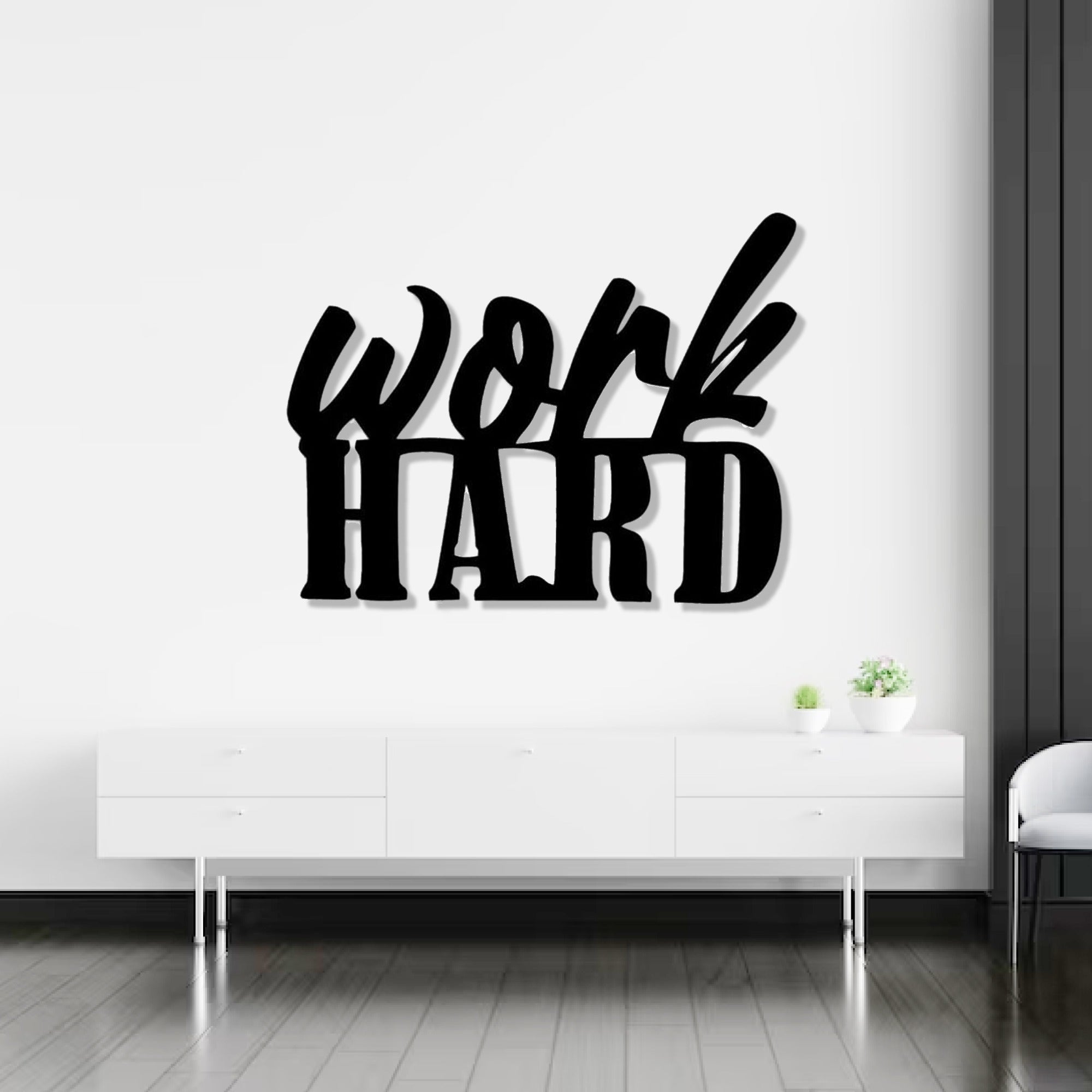 Work Hard Text Design Metal Art Wall Decor