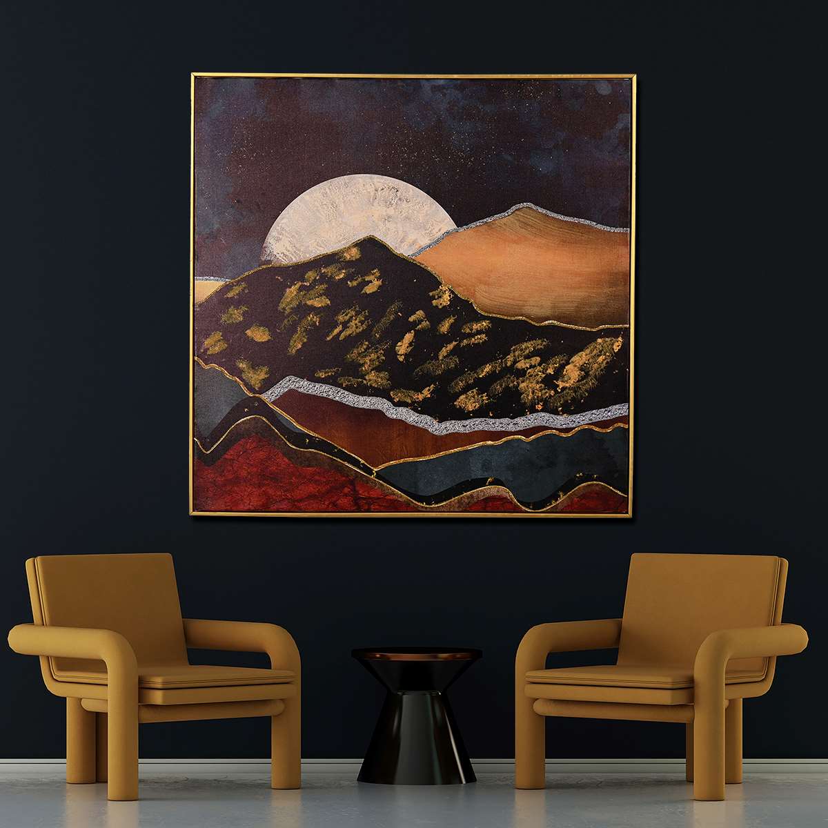 World of Colors Mountain Hand Painted Wall Painting with Floating Frame