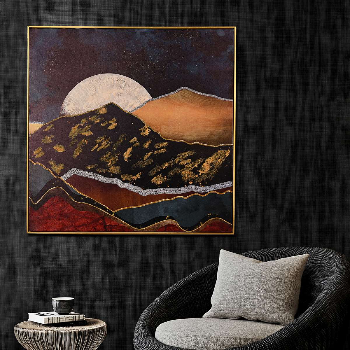 World of Colors Mountain Hand Painted Wall Painting with Floating Frame