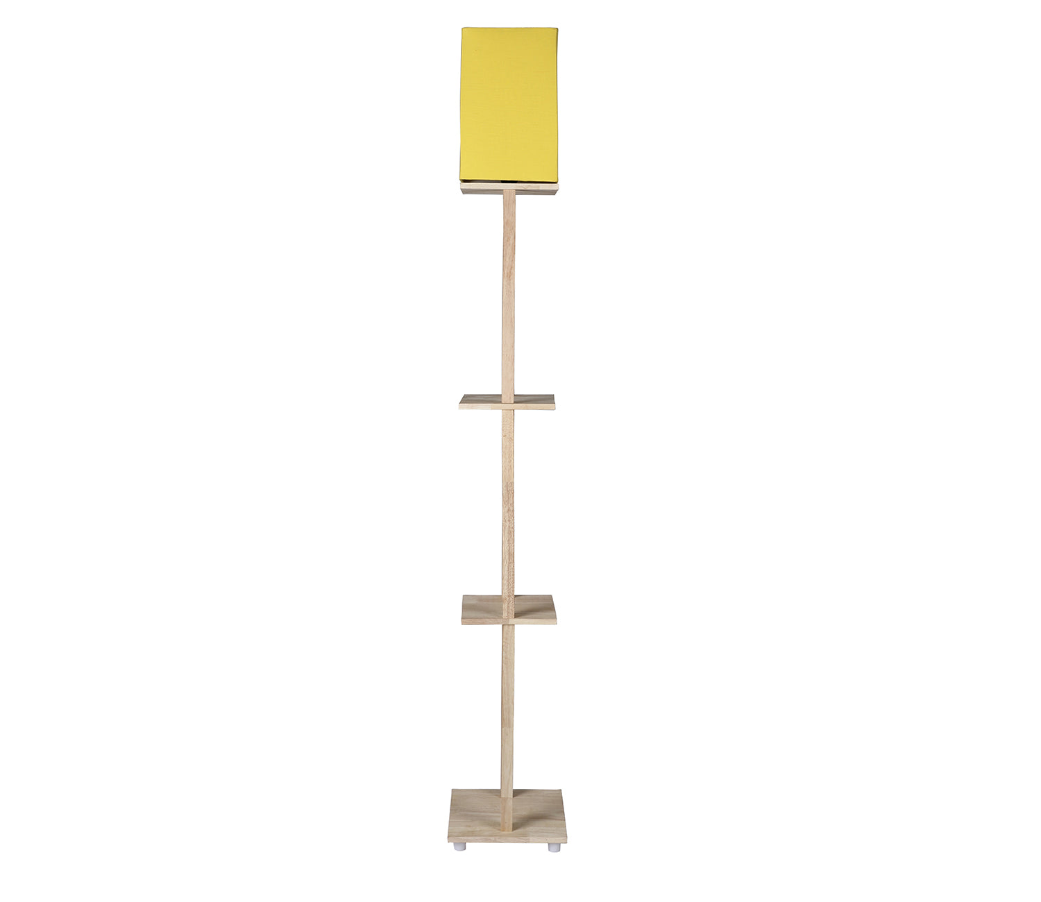Yellow Color Cotton Shade 3 Tier Shelf Storage Solid Wooden Floor Lamp