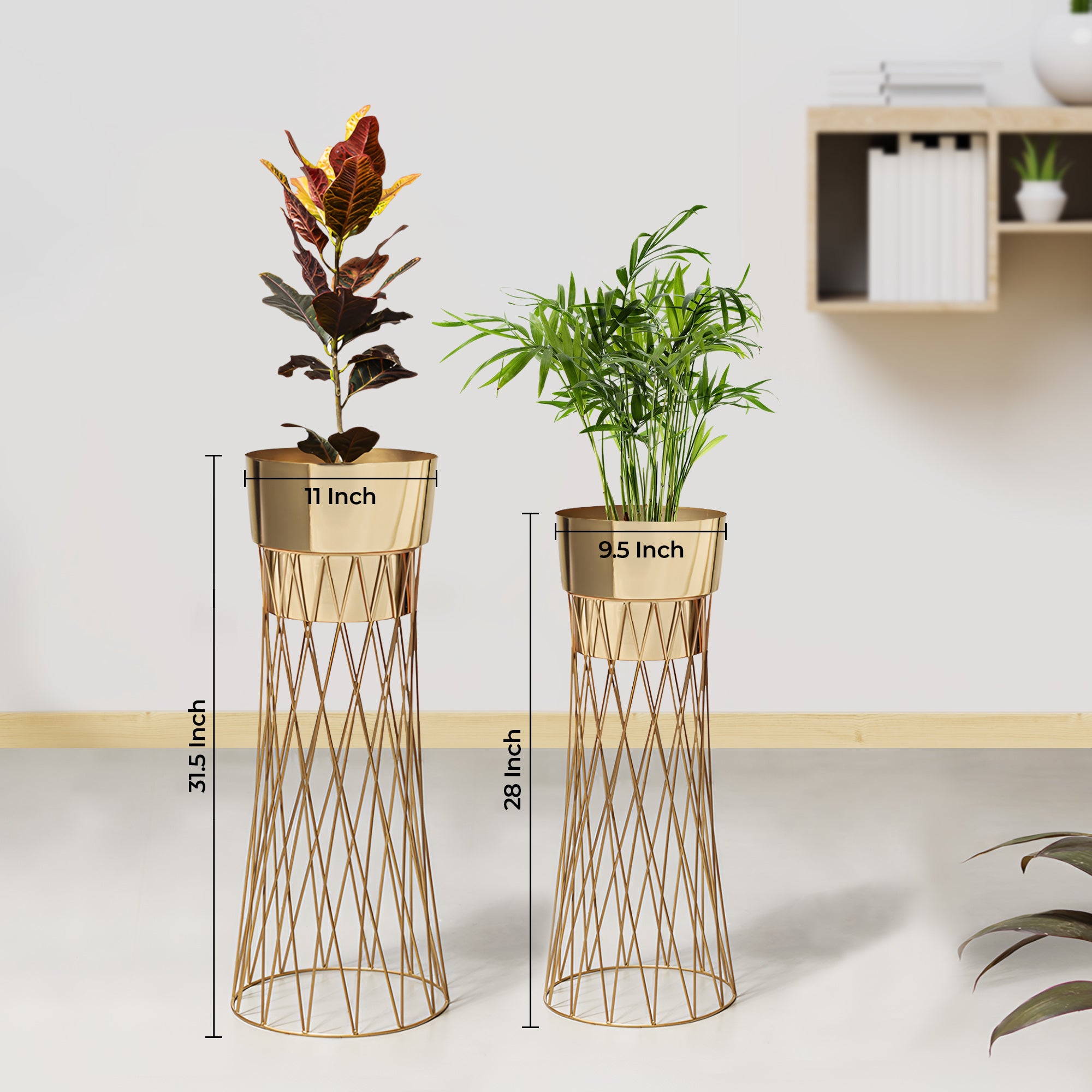 Zen Botanics Gold Stand & Ross Gold Pot Planters Set of 2
