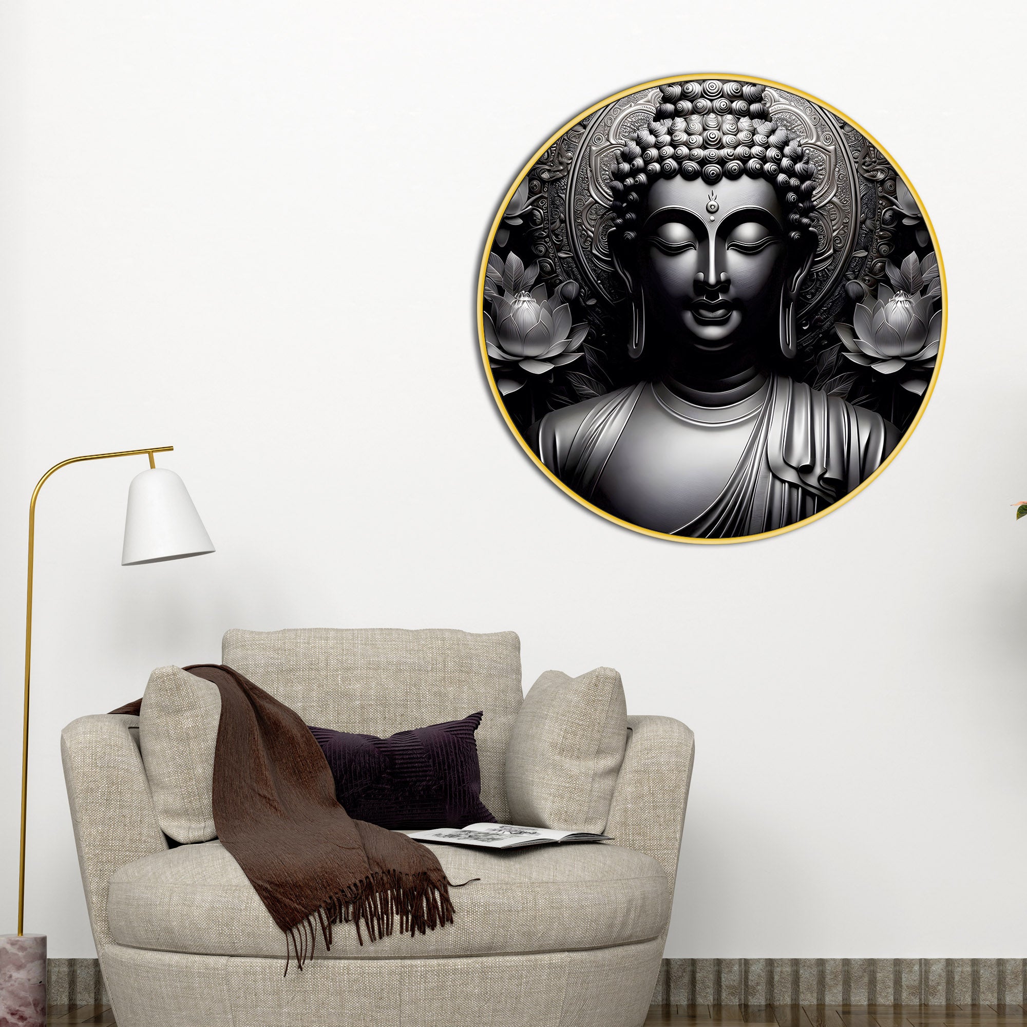 Zen Style Buddha Round Wall Art Painting
