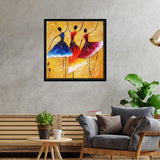African Warli Art Floating Canvas Wall Painting Frame