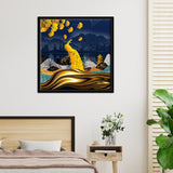 Golden Peacock Floating Canvas Wall Painting Frame