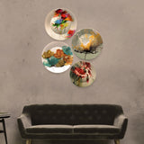 Ceramic Wall Plates Painting of Abstract Flowers 4 Pieces