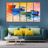 Boats and Sunset Canvas Wall Painting