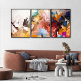 Abstract Colorful Floral Flower art Floating Canvas Wall Painting Set of Three