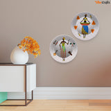 African Warli Art Dance Ceramic Wall Hanging Plates of Two Pieces