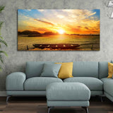 Wall Painting of Boat on Beach & Sunset