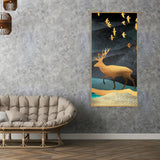 Golden Walking Deer Premium Canvas Wall Painting