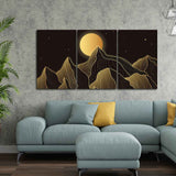 Moon and Golden Mountains Wall Painting of 3 Pieces