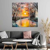 Sunset at River Wall Painting Set of 3 Pieces