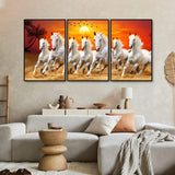 Beautiful Sunset with Running Horses Scenery Floating Wall Painting Set of 3