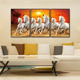 Sunset with Running Horses Scenery Floating Wall Painting Set of 3